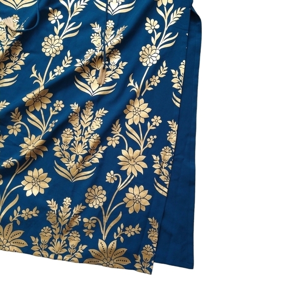 Janasya NWT Indian Turquoise Blue Gold Floral Poly Crepe Kurta Tunic Boho Exotic - Picture 5 of 10